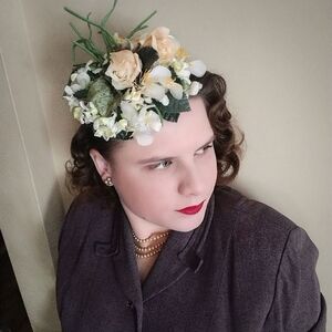 Floral Fascinator with Cream and Green Accents